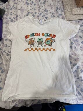 Port and Company White "Speech Squad" Graphic Tee with Orange and Teal Accents